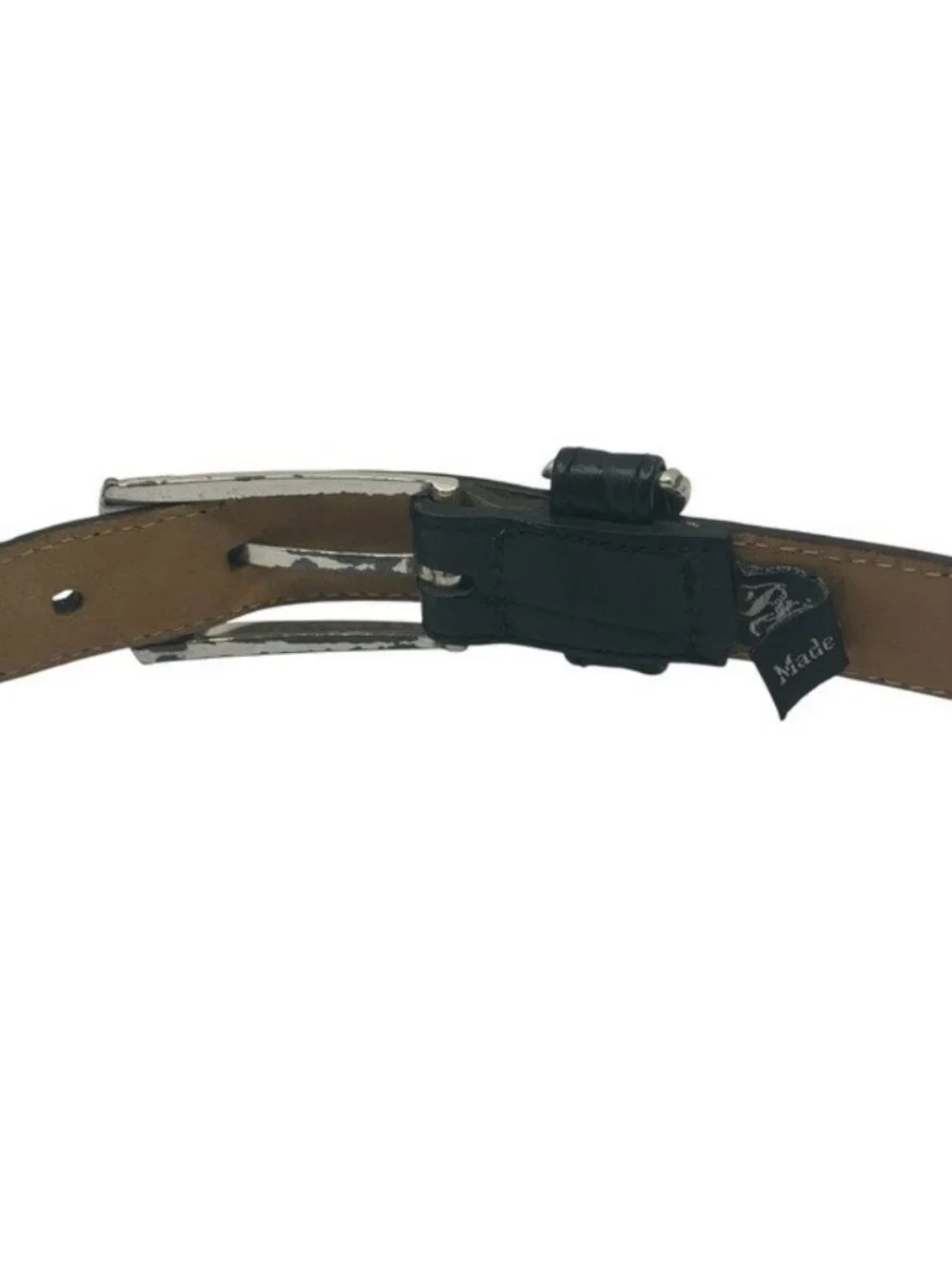 Brighton Women's Belt Size ML 32 Black Leather Croc Embossed Resin Flower B30203